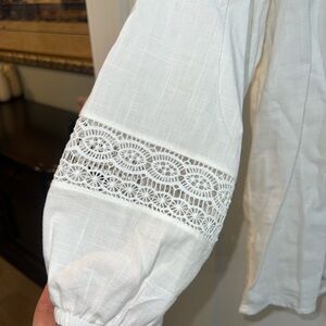 White Blouse linen summer with eyelet sleeve details